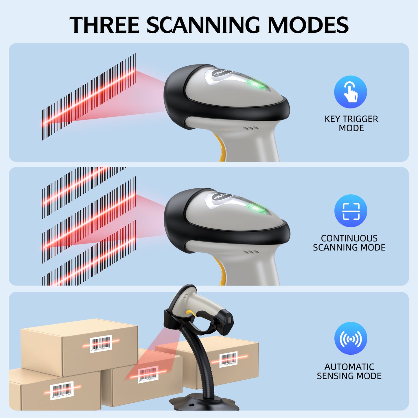 TEEMI TMCT-10 Bluetooth Barcode Scanner with Stand, 1d Laser Handheld Automatic Bar Code Reader for iPhone iPad Android Tablet PC, Mac OS X, Android, Windows and iOS, Stand included