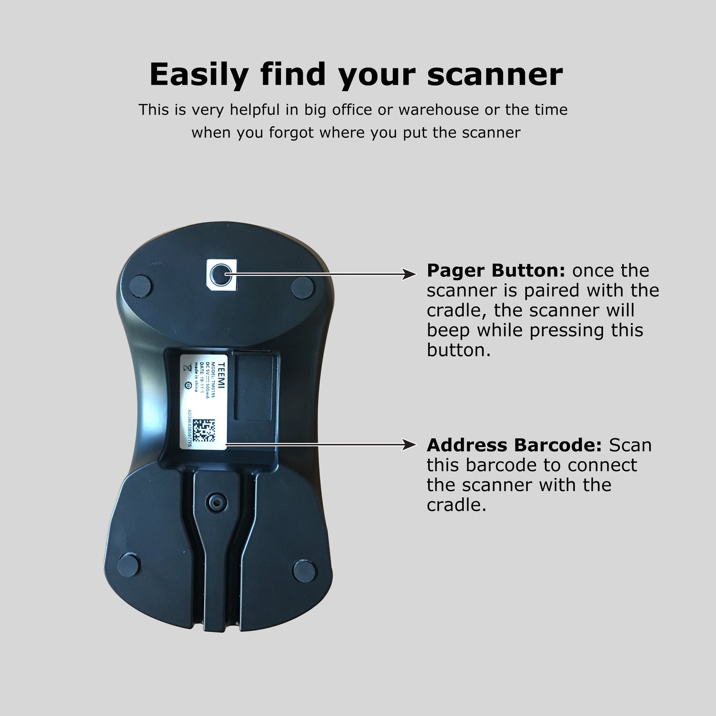 TEEMI TMSL-55CR 1D 2D Bluetooth Barcode Scanner with USB Cradle Data Receiver Charge Station, QR Wireless Automatic Omnidirectional Screen Scanning Driver's License, Digital Coupon, Postal and OCR Code