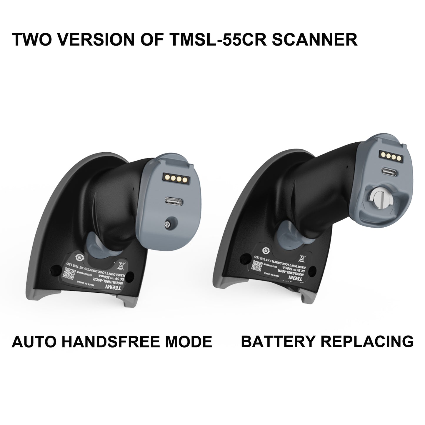 TEEMI TMSL-55CR Bluetooth Barcode Scanner with USB Cradle, Version 2: Tool-Free Battery Replacing