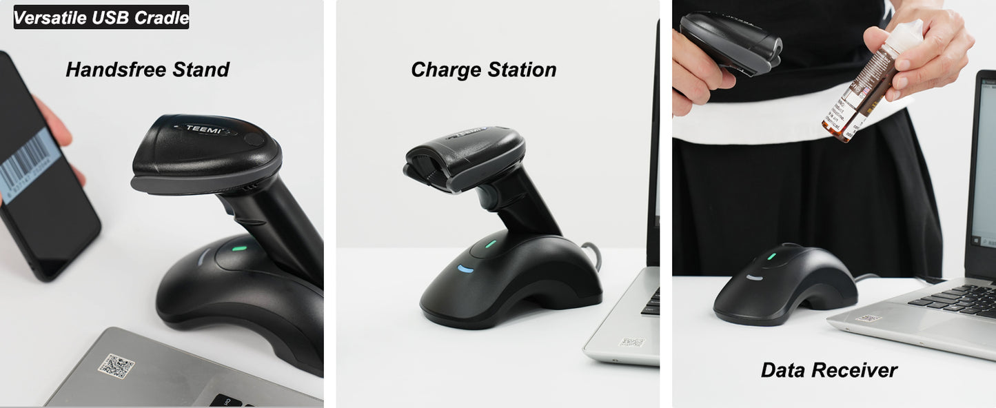 TEEMI 3-in-One USB Cradle Charge Station Data Receiver Stand for TMSL-55 and TMSL-53 Barcode Scanner