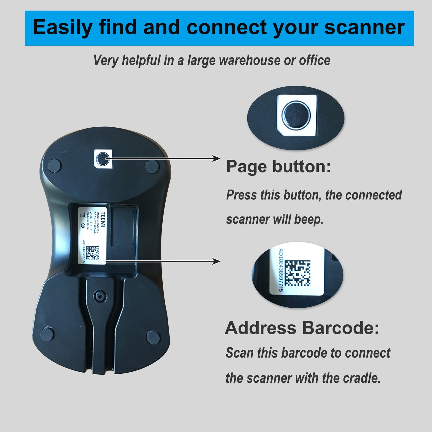 TEEMI 3-in-One USB Cradle Charge Station Data Receiver Stand for TMSL-55 and TMSL-53 Barcode Scanner