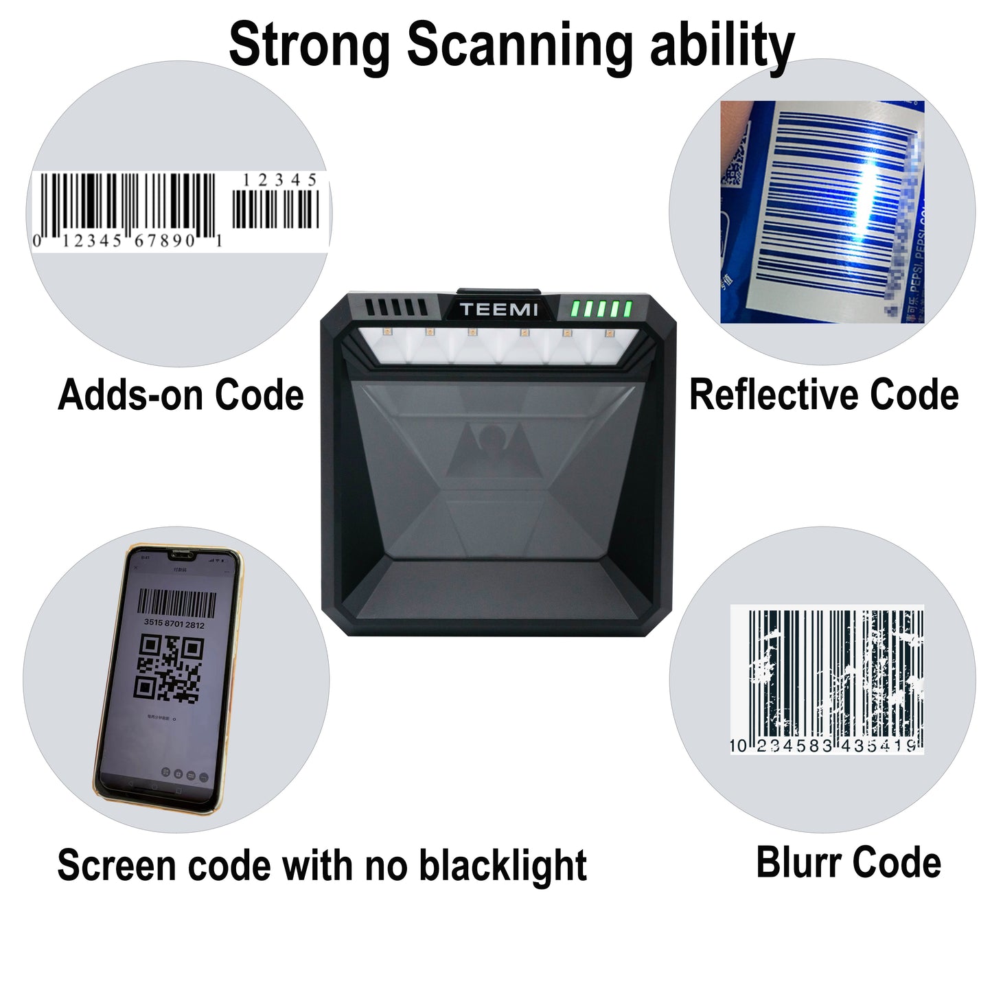 TEEMI TMSL-74 1D 2D Presentation Barcode Scanner USB Wired Plug and Play QR Area Imager, Largest Field of View Omni-Directional Handsfree Scanning for Retail, Inventory Management, Kiosk