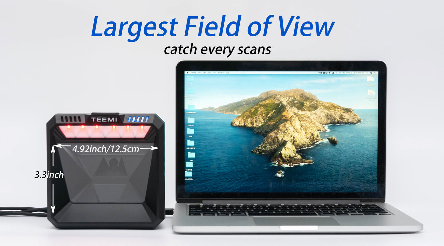 TEEMI TMSL-74 1D 2D Presentation Barcode Scanner USB Wired Plug and Play QR Area Imager, Largest Field of View Omni-Directional Handsfree Scanning for Retail, Inventory Management, Kiosk