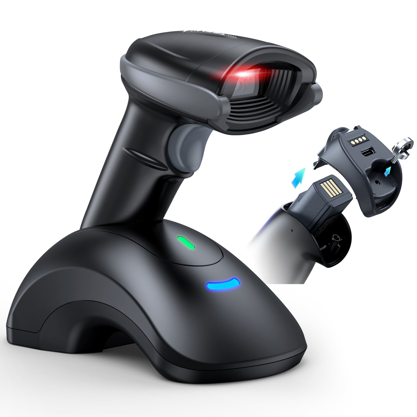 TEEMI TMSL-55CR Bluetooth Barcode Scanner with USB Cradle, Version 2: Tool-Free Battery Replacing