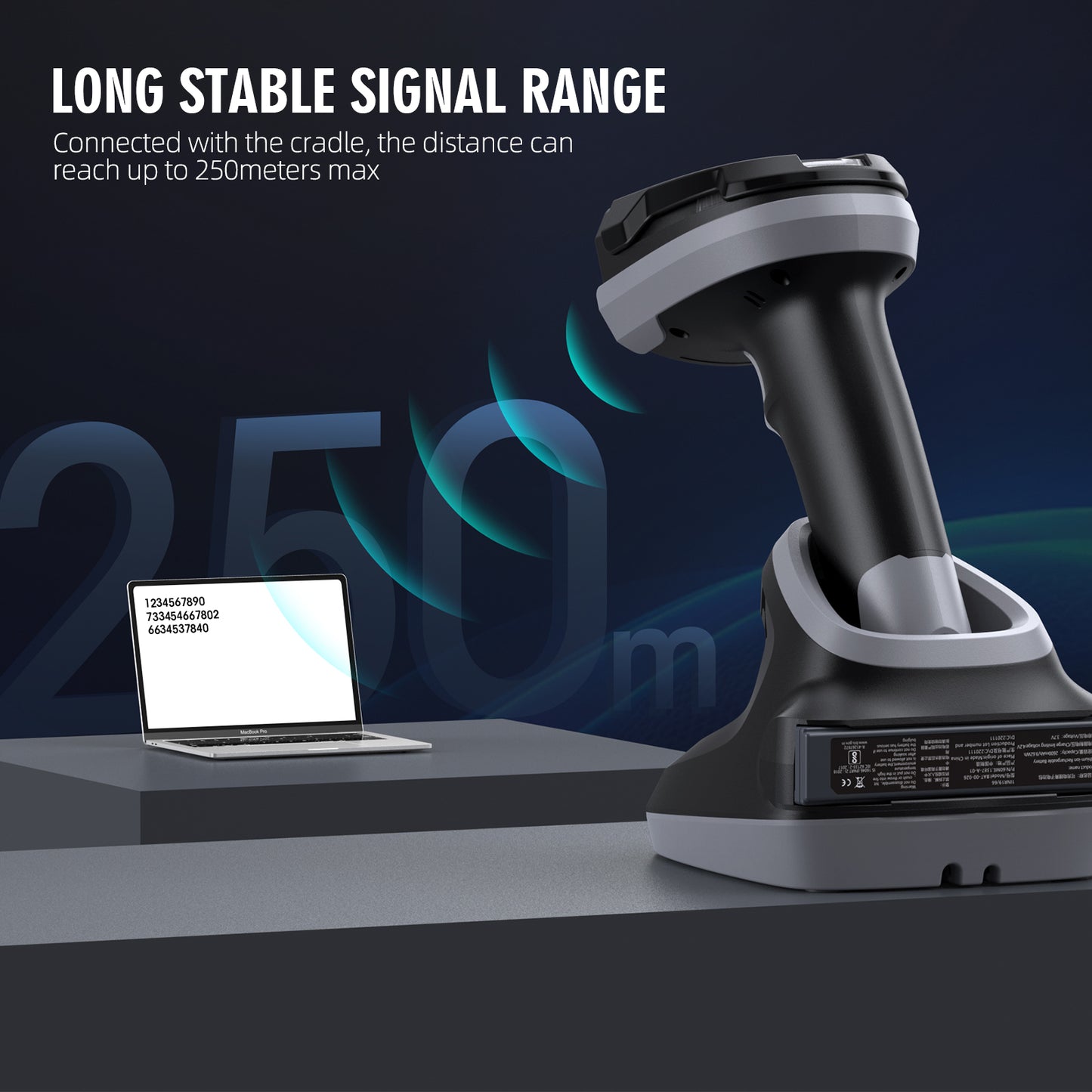 TEEMI TMSL-59CR 1D 2D Bluetooth Barcode Scanner with USB Cradle and One Spare Battery, High-Resolution Megapixel Sensor Industrial Rugged Design, Vibration, Powerful Data Parsing