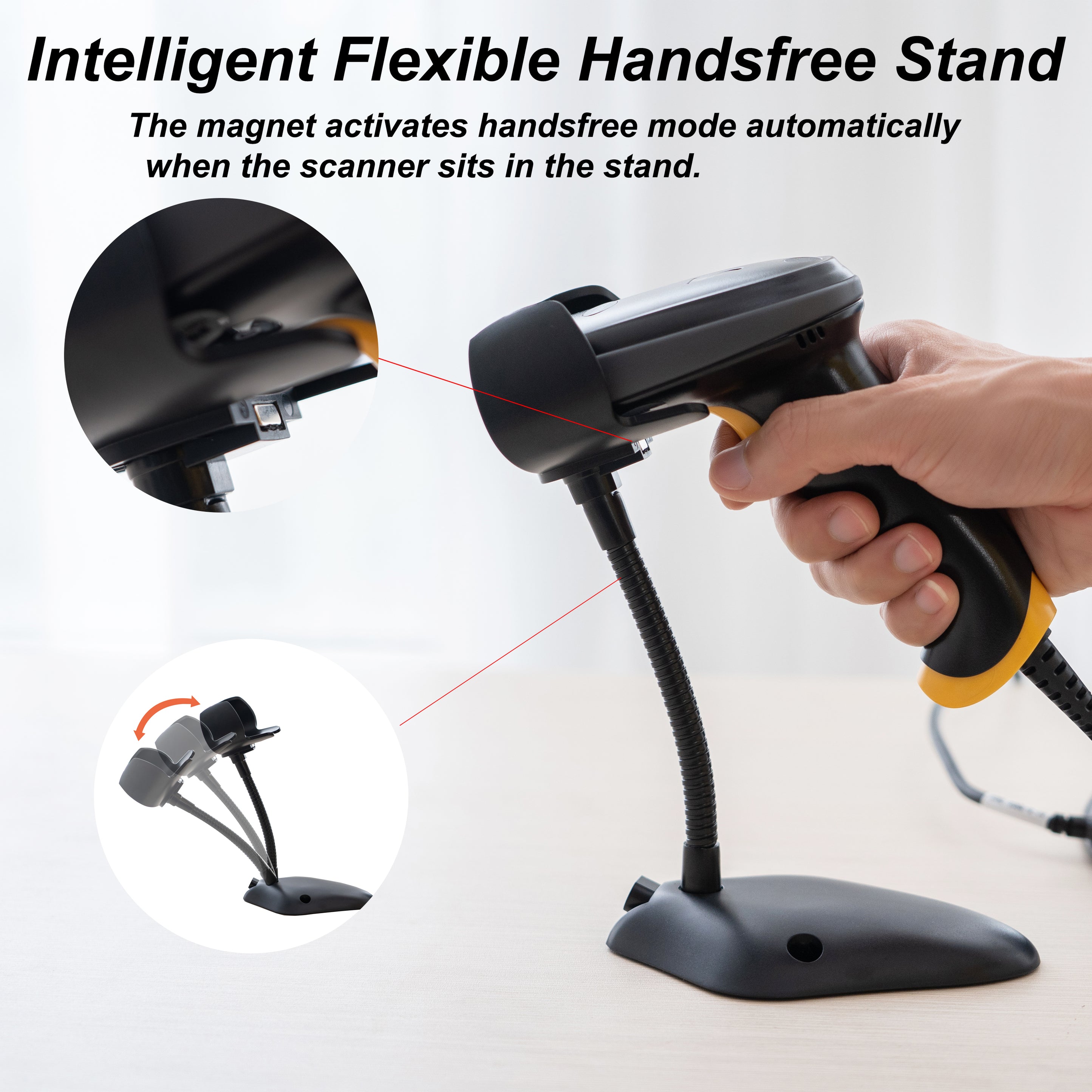 TEEMI T22NAU with Stand 2D Barcode Scanner USB Wired Handheld Automat