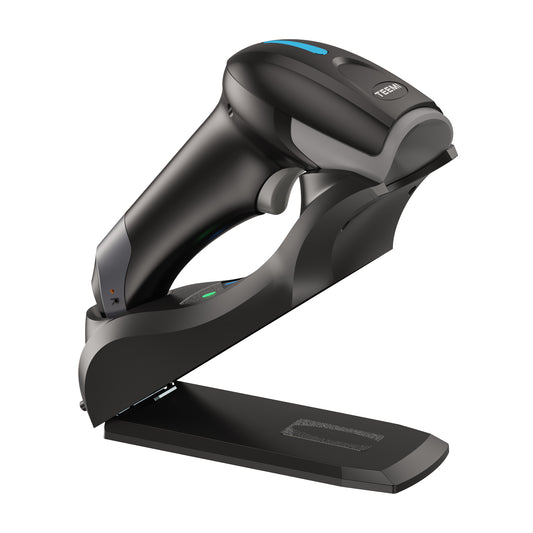 TEEMI TMSL-57CR 1D 2D Bluetooth Barcode Scanner with Intelligent USB Cradle Charge Station Wall Mounted, Auto Activate Omni-Directional Hands-Free Scanning Mode, Wireless Charging Black Color