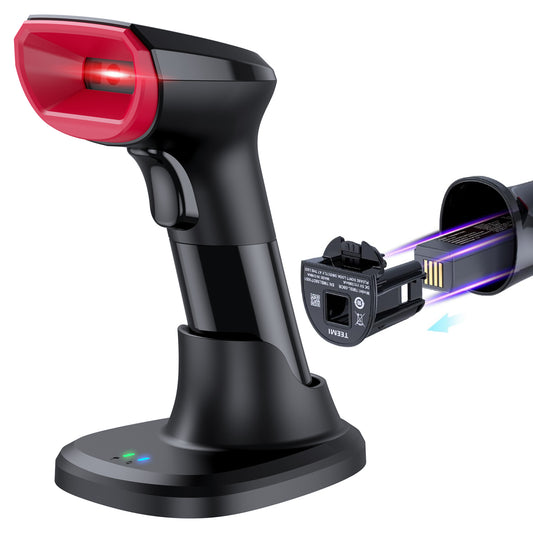 TEEMI TMSL-58CR 1D/2D Bluetooth Barcode Scanner with Smart USB Cradle | Easy Swap Replaceable Battery | Automatic Charging Base | Hands-Free Auto Sense Mode for Fast Scanning