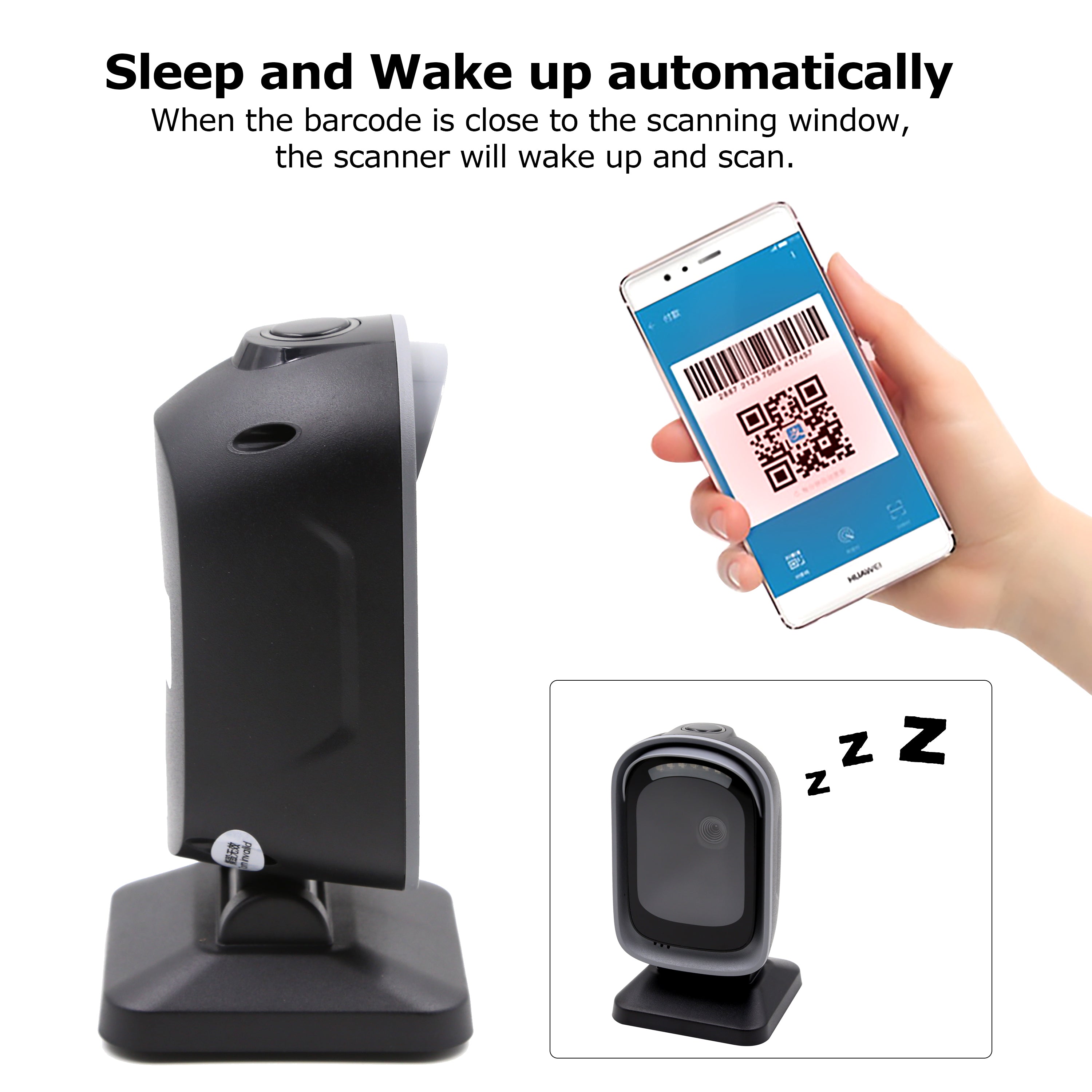 TEEMI TMSL-72 Handsfree 2D QR Desktop Barcode Scanner, 1D Handheld Aut ...