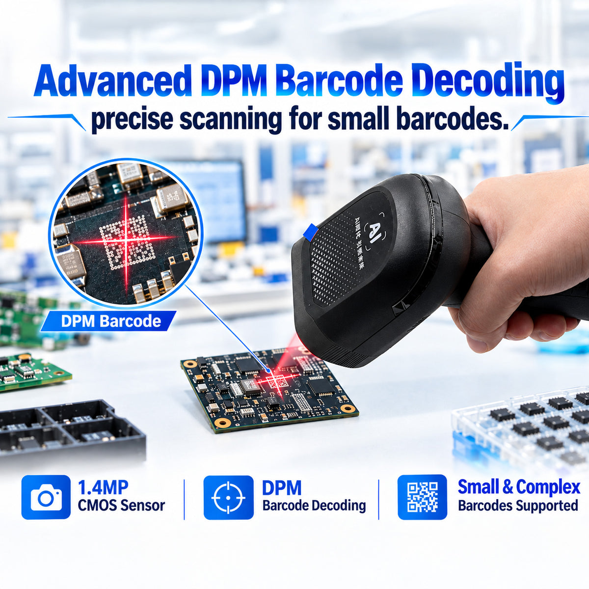 TEEMI RH30 Industrial 2D USB Barcode Scanner | 1.4MP AI Smart Vision | DPM Decoding | Rugged Design