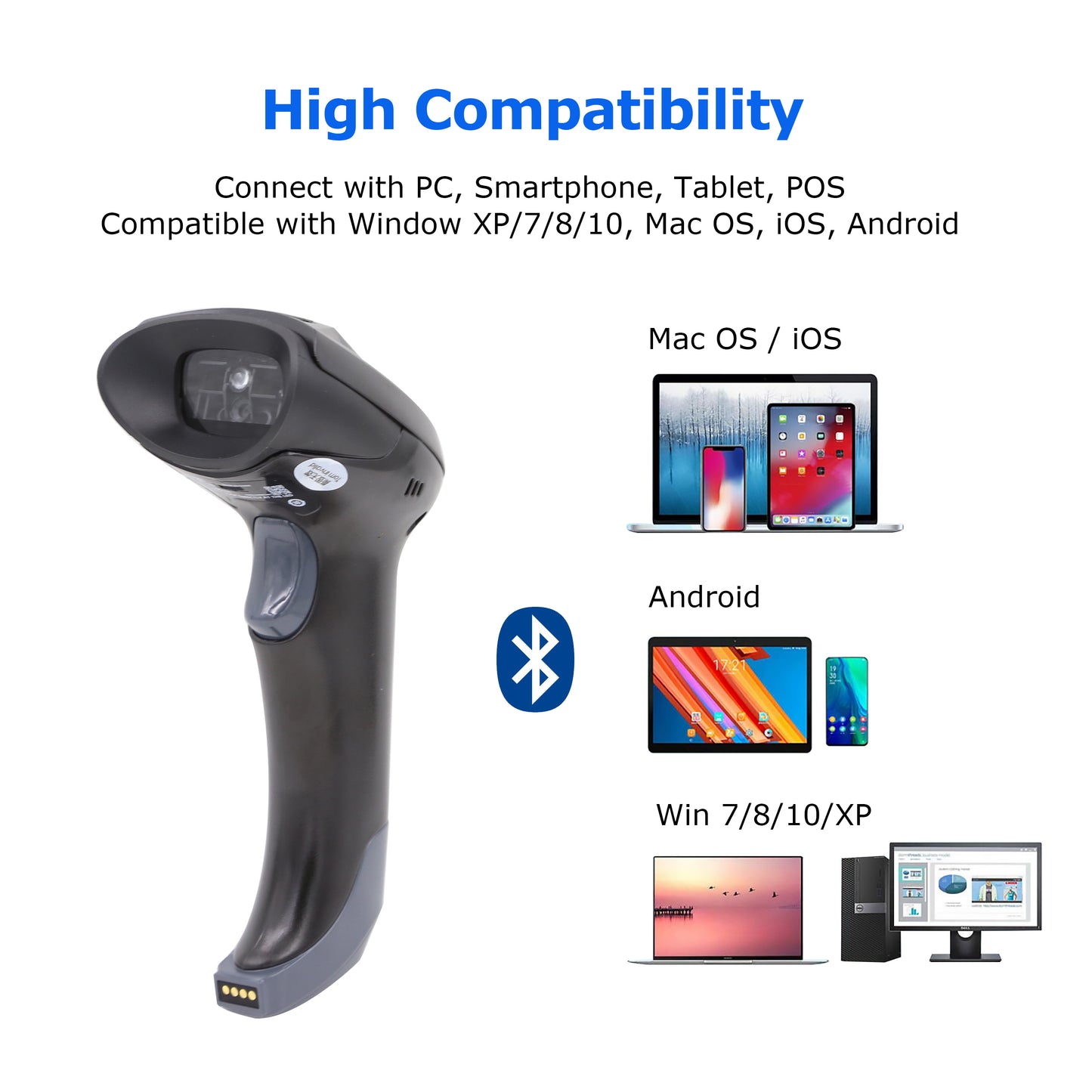 TEEMI TMSL-57CR 1D 2D Bluetooth Barcode Scanner with Intelligent USB Cradle Charge Station Wall Mounted, Auto Activate Omni-Directional Hands-Free Scanning Mode, Wireless Charging Black Color