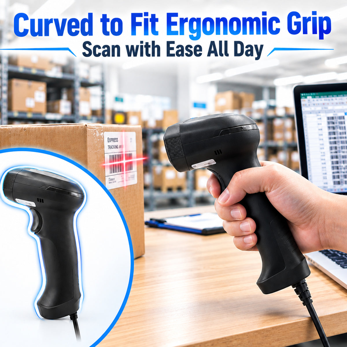 TEEMI RH30 Industrial 2D USB Barcode Scanner | 1.4MP AI Smart Vision | DPM Decoding | Rugged Design